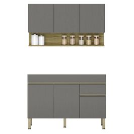 Armário de Cozinha com Balcão sem Tampo 150cm Lina K02 Gris/Freijó - Mpozenato