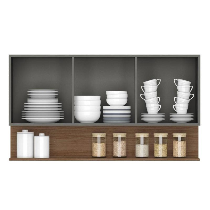 Armário de Cozinha com Balcão sem Tampo 150cm Lina K02 Gris/Freijó - Mpozenato
