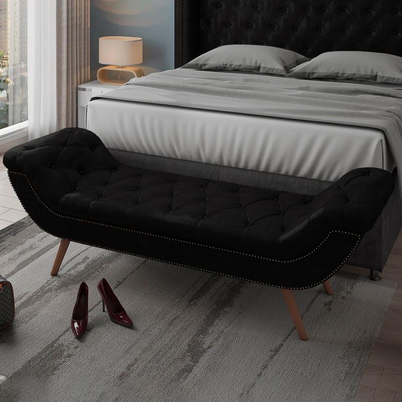 Cabeceira Cama Box Queen 160cm Provença e Recamier Veneto P02 Sintético Preto -Mpozenato