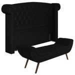 Cabeceira Cama Box Queen 160cm Provença e Recamier Veneto P02 Sintético Preto -Mpozenato