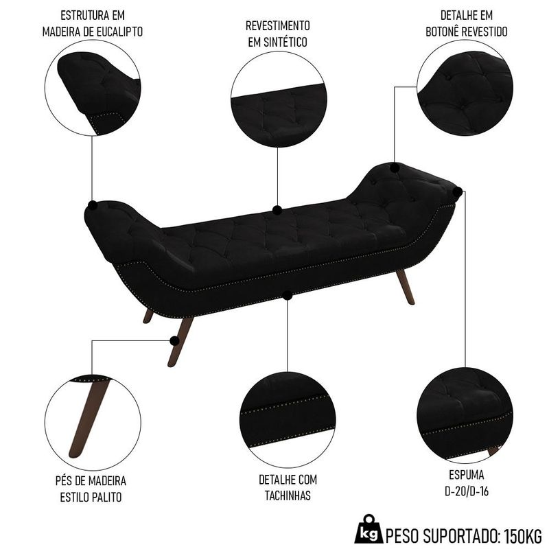Cabeceira Cama Box Queen 160cm Provença e Recamier Veneto P02 Sintético Preto -Mpozenato