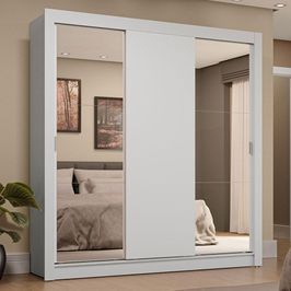 Guarda-Roupa Casal 3 Portas de Correr com Espelhos 4 Gavetas Branco Sublime Plus Madesa Branco