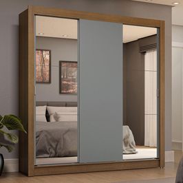 Guarda-Roupa Casal 3 Portas de Correr com Espelhos 4 Gavetas Rustic/Cinza Sublime Plus Madesa Rustic/Cinza