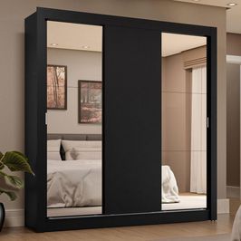 Guarda-Roupa Casal 3 Portas de Correr com Espelhos 4 Gavetas Preto Sublime Plus Madesa Preto
