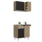 Armário de Cozinha Modulado de Canto Direito 4 Peças CP39 com Pia Inox Castanho/Preto