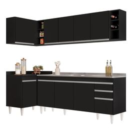Armário de Cozinha Modulado de Canto Direito 5 Peças CP45 com Pia Inox Preto - Lumil