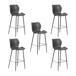 Kit 5 Banqueta Base Aço Fixa Naboo PU Cinza Chumbo G56 - Gran Belo