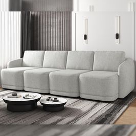 Sofá Cama Modulado Retrátil e Reclinável Decorativo Varsóvia 436cm Linho Cinza G33 - Gran Belo