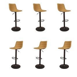 Kit 6 Banquetas Decorativas Travis PU com Regulagem de Altura Base Disco c/Apoio Para os Pés Caramelo/Preto G56 - Gran Belo