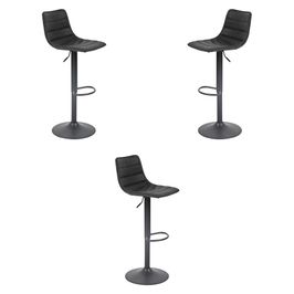 Kit 3 Banquetas Decorativas Travis PU com Regulagem de Altura Base Disco c/Apoio Para os Pés Preto G56 - Gran Belo