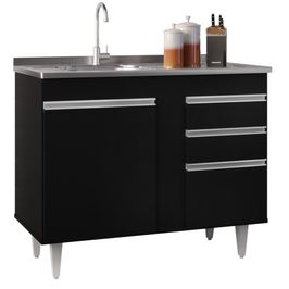 Balcão Gabinete 100cm Sem Tampo 2 Portas 2 Gavetas Luziania Preto - Lumil Móveis