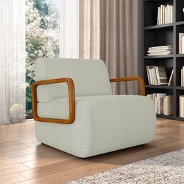 Poltrona Decorativa Sala de Estar Odessa Braços em Madeira Bouclê Cinza Claro G33 - Gran Belo