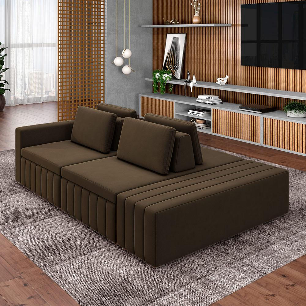 Sofá Ilha com Encosto e Almofadas Móveis Olimpo 245cm Modulado