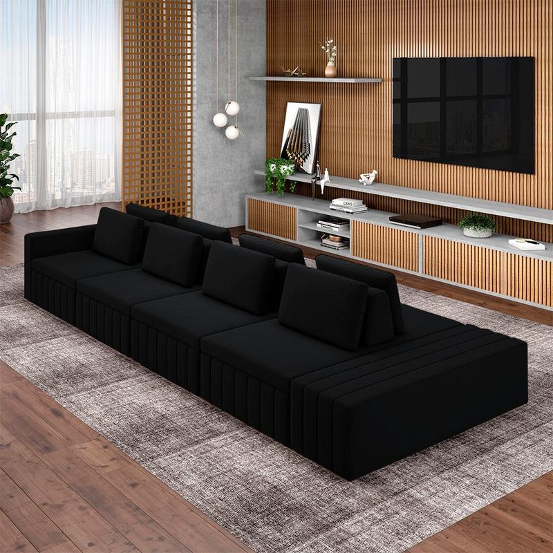 Sofá Ilha com Encosto e Almofadas Móveis Olimpo 425cm Modulado