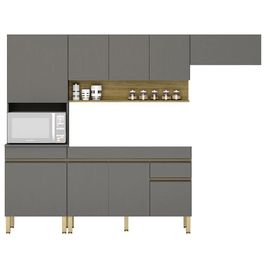 Armário de Cozinha 4 peças Balcão sem Tampo 150cm Lina14 K02 Gris/Freijó - Mpozenato