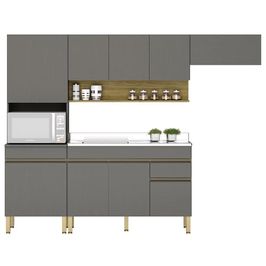 Armário de Cozinha 5 peças Balcão com Pia 150cm Lina20 K02 Gris/Freijó - Mpozenato