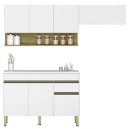 Armário de Cozinha 3 Peças Balcão com Tampo 150cm Lina15 K02 Supremo/Freijó - Mpozenato