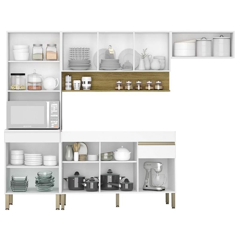 Armário de Cozinha 4 peças Balcão sem Tampo 150cm Lina14 K02 Supremo/Freijó - Mpozenato