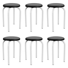Kit 6 Banquetas Baixas Empilháveis em Aço Maviê Sintético Preto/Branco - Mpozenato