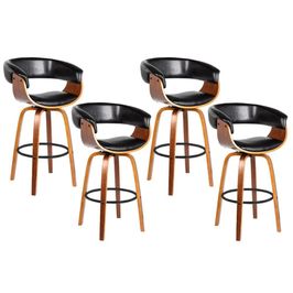 Kit 4 Banquetas Giratória Alta com Encosto Base Madeira Ravi R02 Sintético Preto - Mpozenato