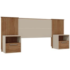 Cabeceira Casal/King Extensível Com 2 Mesas de Apoio Luck C01 Buriti/Off White - Mpozenato