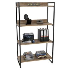 Estante Livreiro Prisma Estilo Industrial 80cm 4 Prateleiras C08 Carvalho - Mpozenato