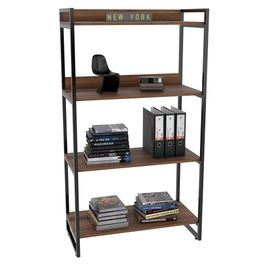 Estante Livreiro Prisma Estilo Industrial 80cm 4 Prateleiras C08 Nogal - Mpozenato