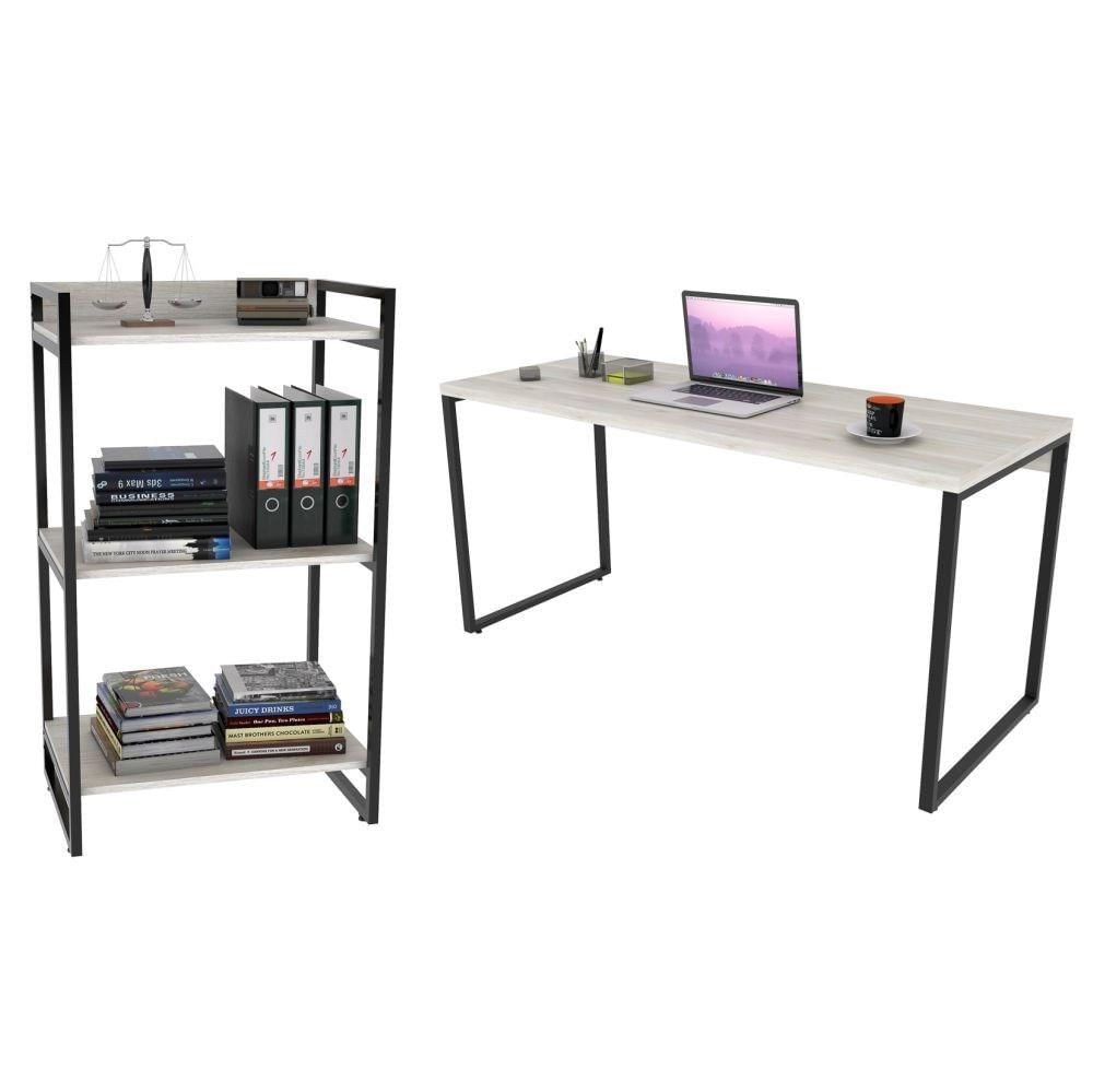 Kit Escritório Estilo Industrial Mesa e Estante Snow