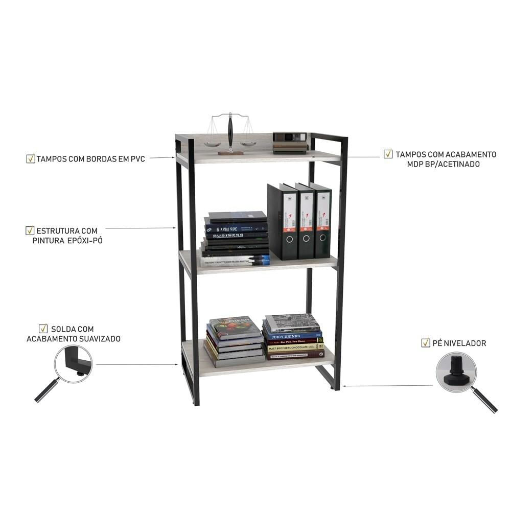 Kit Escritório Estilo Industrial Mesa 90cm e Estante Snow