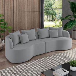 Sofá Living Decorativo Salinas 4 Lugares com Almofadas 270cm Modulado Veludo Cinza G33- Gran Belo