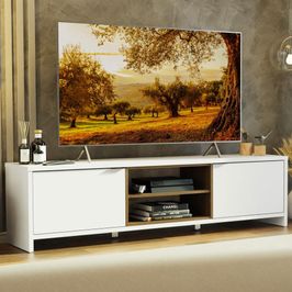 Rack para TV até 75 Polegadas 180 cm 2 Portas Branco/Rustic Metz Madesa Branco