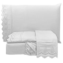 Jogo de Cama Lençol Casal Supremo Micropercal 300 Fios - Branco