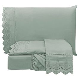 Jogo de Cama Lençol Queen Supremo Micropercal 300 Fios - Chumbo