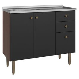 Balcão Gabinete com Pia 3 Portas e 1 Gaveta 105cm Rustic/Preto Gourmet Madesa Rustic/Preto