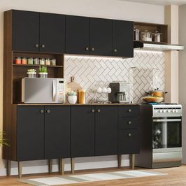 Armário de Cozinha Compacta 235cm Rustic/Preto Gourmet Madesa 02 Rustic/Preto