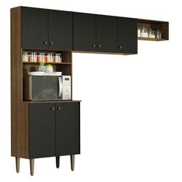 Armário de Cozinha Compacta Quiosque 235cm Rustic/Preto Gourmet Madesa XA Rustic/Preto