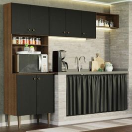 Armário de Cozinha Compacta Quiosque 235cm Rustic/Preto Gourmet Madesa 01 Rustic/Preto