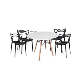Conjunto de jantar Mesa Eiffel 1,0m Branca + 4 Cadeiras Masters Allegra Pretas