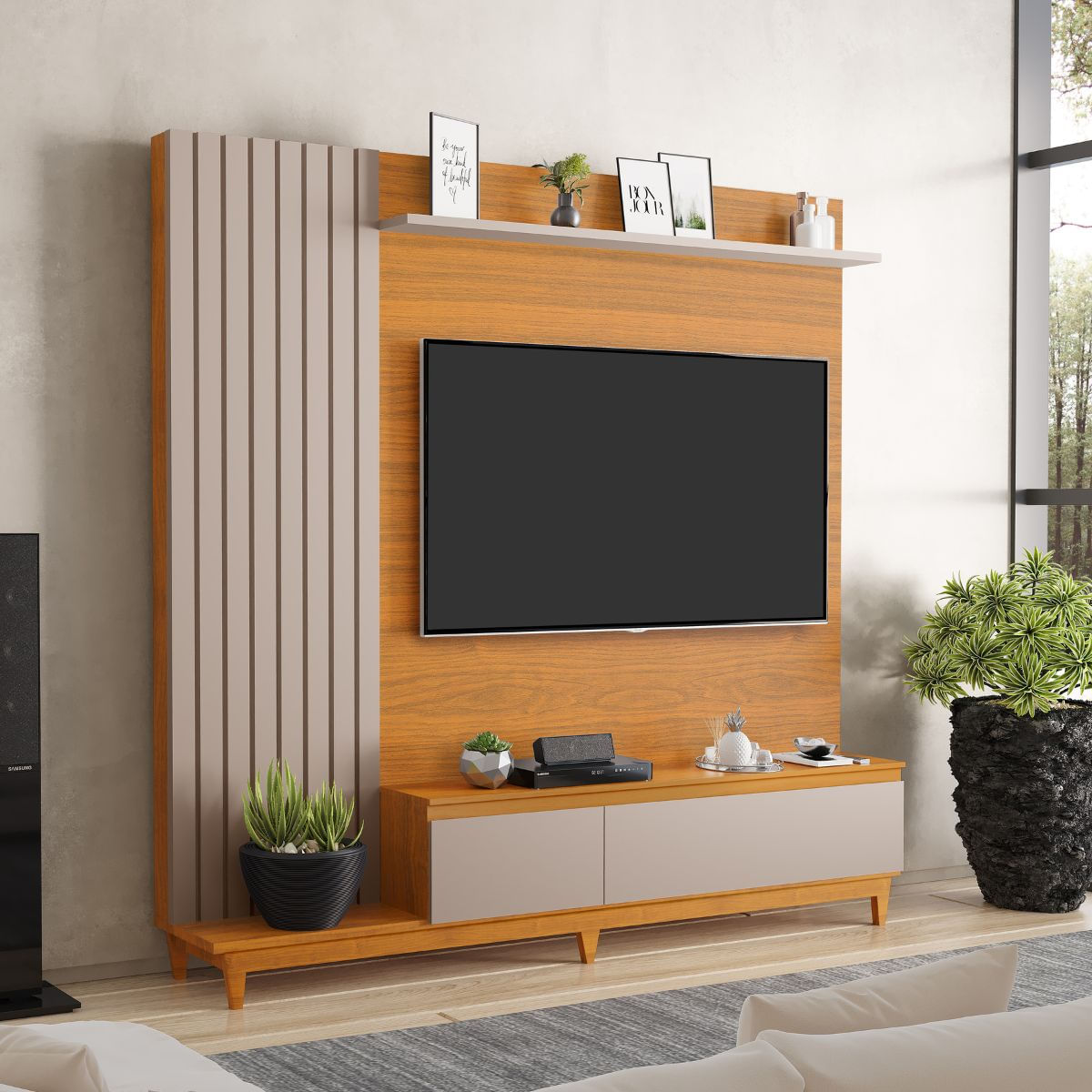 Encontraproduto.com.br - Painel TV 65 Polegadas Ripado Jakarta Moderno Luapa Moveis