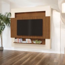 Painel TV Quarto Ripado Com Led Riviera TV até 75 Polegadas