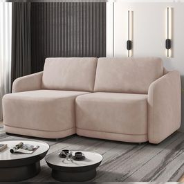 Sofá Cama Modulado Retrátil e Reclinável Decorativo Varsóvia 236cm Veludo Rosê G33 - Gran Belo