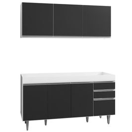 Armário Aéreo Argélia e Balcão Gabinete Para Pia 150cm sem Tampo Marrocos  Branco/Preto - Lumil Móveis