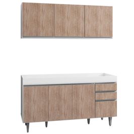 Armário Aéreo Argélia e Balcão Gabinete Para Pia 150cm sem Tampo Marrocos  Branco/Castanho - Lumil Móveis