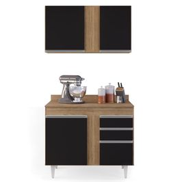 Armário Aéreo Indiana e Balcão Gabinete 100cm Luziania Castanho/Preto - Lumil Móveis