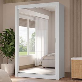 Guarda-Roupa Solteiro 2 Portas de Correr com Espelhos 4 Gavetas Branco Vivare Plus Madesa Branco