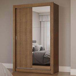 Guarda-Roupa Solteiro 2 Portas de Correr com Espelho Rustic Milano Madesa Rustic