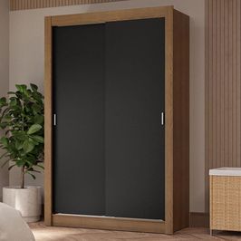 Guarda-Roupa Solteiro 2 Portas de Correr 4 Gavetas Rustic/Preto Vivare Plus Madesa Rustic/Preto