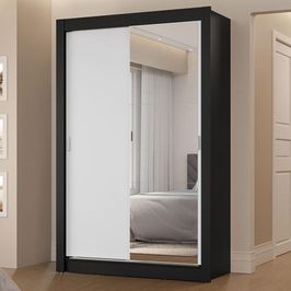 Guarda-Roupa Solteiro 2 Portas de Correr com Espelho 2 Gavetas Preto/Branco Vivare Madesa Preto/Branco