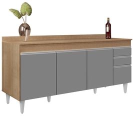 Balcão Gabinete 180cm com Tampo Dallas Castanho/Cinza - Lumil