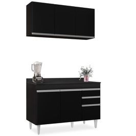 Armário Virgínia e Balcão com Tampo Michigan 120cm Preto - Lumil